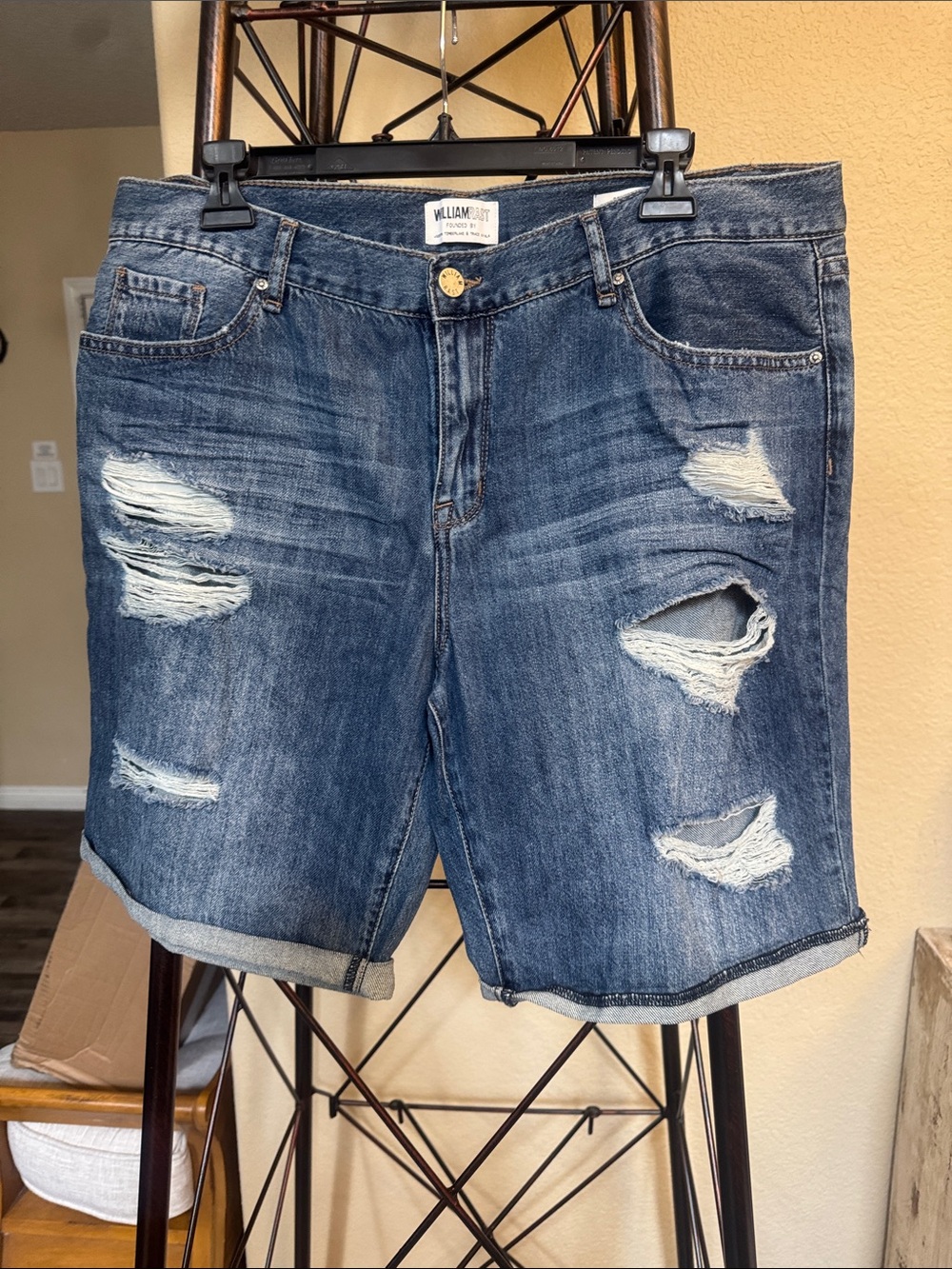 William Rast Distressed Denim Bermuda Shorts - Dark Blue Wash
